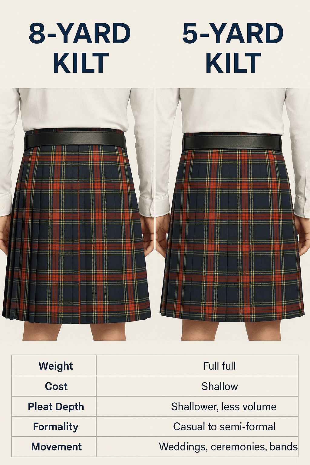 5 yard vs 8 yard kilt