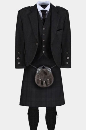 Black Isle Dark Grey Tweed Jacket Kilt Outfit for Men