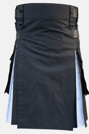 Black & White Two Side Pocket Utility Kilt for Men