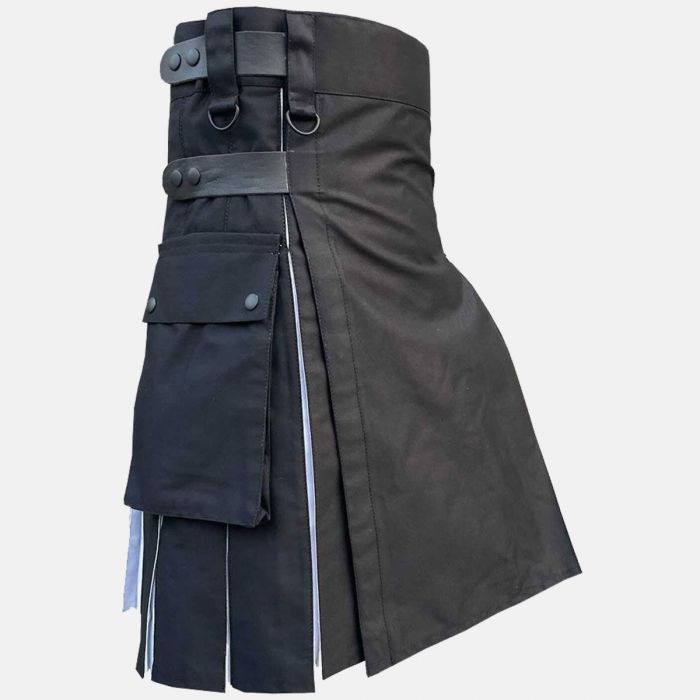 Black & White Two Side Pocket Utility Kilt for Men 2 Black & White Two Side Pocket Utility Kilt for Men - Image 2