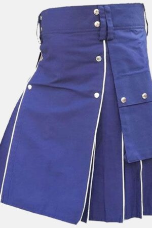 Blue Utility Kilt with White line for Men