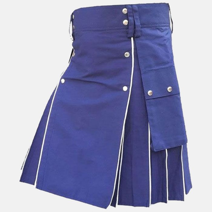 Blue Utility Kilt with White line for Men 1 Blue Utility Kilt with White line for Men