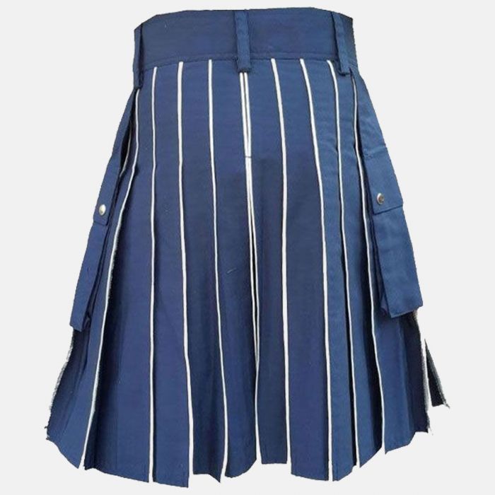 Blue Utility Kilt with White line for Men 2 Blue Utility Kilt with White line for Men - Image 2