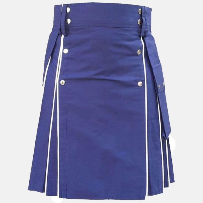 Blue Utility Kilt with White line for Men 3 Blue Utility Kilt with White line for Men