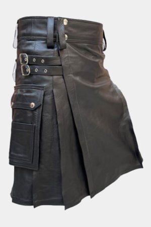 Fashionable Black Leather Kilt for Men