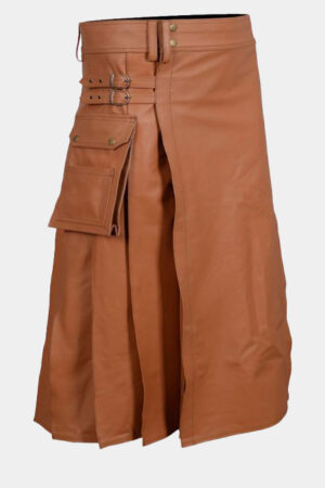 Genuine Brown Leather Utility Kilt for Men