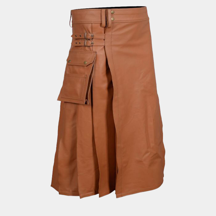 Genuine Brown Leather Utility Kilt for Men 1 Genuine Brown Leather Utility Kilt for Men