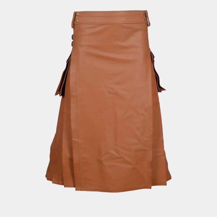 Genuine Brown Leather Utility Kilt for Men 2 Genuine Brown Leather Utility Kilt for Men - Image 2