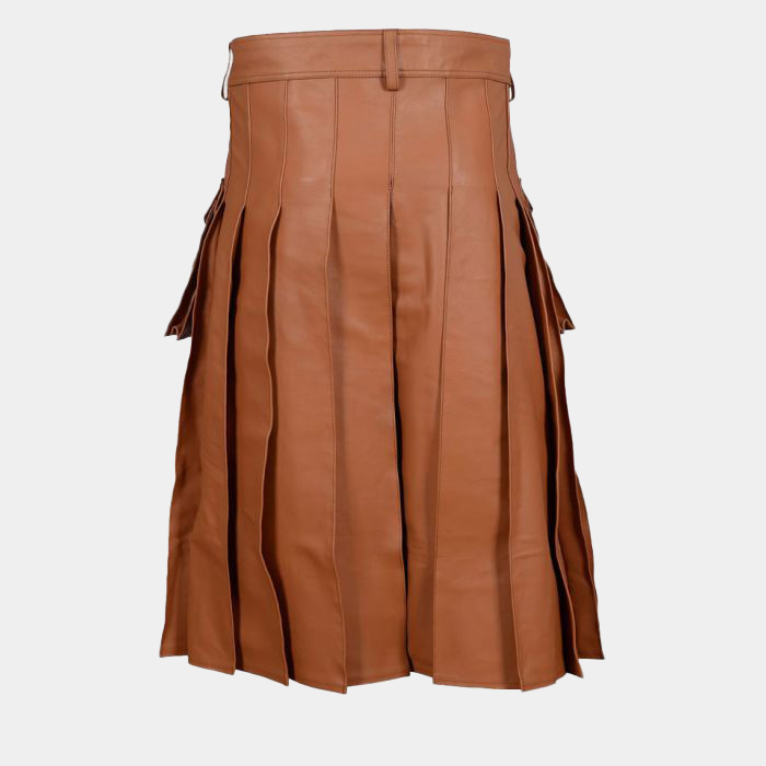 Genuine Brown Leather Utility Kilt for Men 3 Genuine Brown Leather Utility Kilt for Men - Image 3
