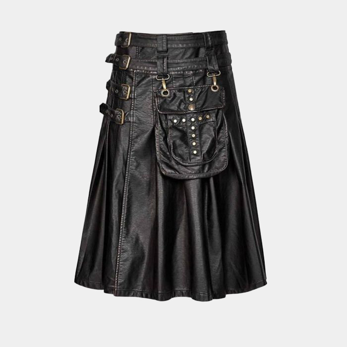 Gothic Cowhide Black Leather Kilt for Men 1 Gothic Cowhide Black Leather Kilt for Men