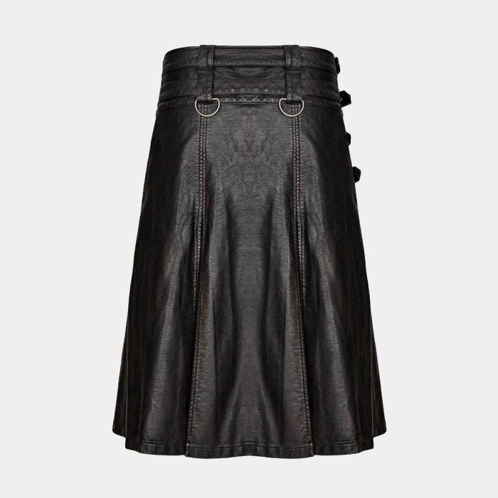 Gothic Cowhide Black Leather Kilt for Men 2 Gothic Cowhide Black Leather Kilt for Men - Image 2