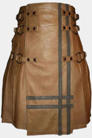 Gothic Style Real Brown Leather Kilt for Men
