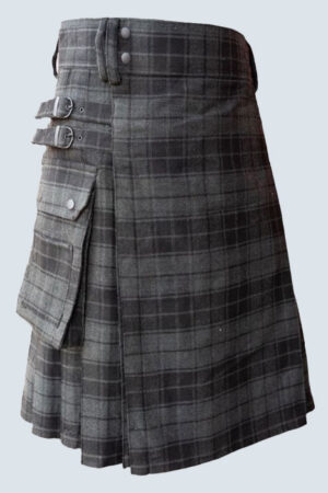 Grey Tartan Utility Kilt for Men