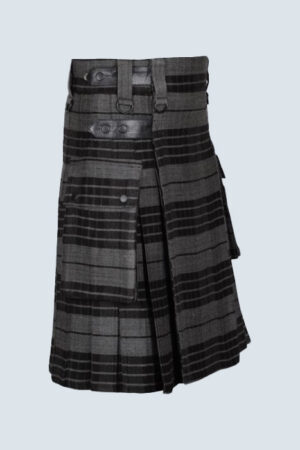 Grey Watch Tartan Utility Kilt with Cargo Pockets for Men