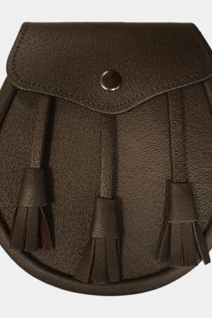 Leather Sporran with 3 Leather Tassels in Brown for Men