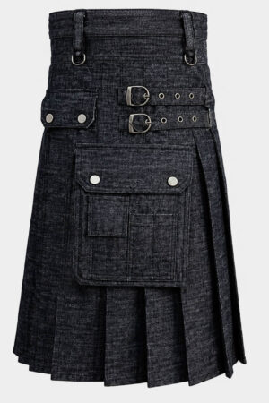 Men's Black Denim Utility Kilt