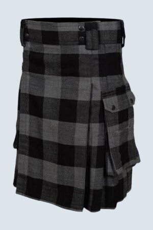 Modern Grey Tartan Utility Kilt for Men