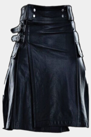 New Design Pure Black Leather Kilt for Men