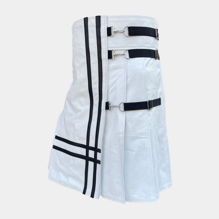 New White Leather Kilt for Men 2 New White Leather Kilt for Men - Image 2