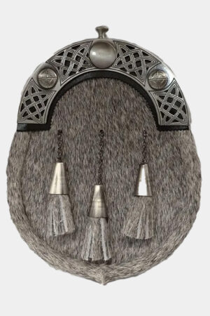 Pony Skin Dress Sporran with Open Work Celtic Design Cantle in Antique Finish for Men