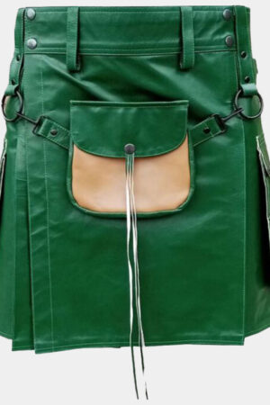 Premium Green Leather Kilt for Men