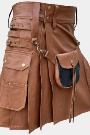 Simple Brown Leather Kilt for Men