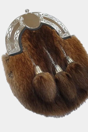 Sterling Silver Mounted and Cast Musquash Sporran with Sterling Silver Cone Tassels for Men