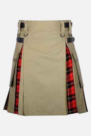 Wallace Tartan Khaki Cotton Utility Cargo Hybrid Kilt for Men